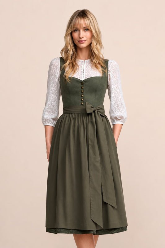 Long Dirndl Carina Olive Green Styling Dress
