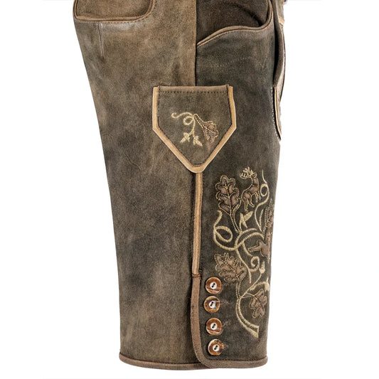 Olive Brown Goat Suede Leather Lederhosen