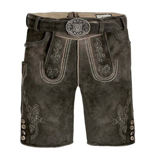 Dark Grey Deerskin Lederhosen Traditional Bavarian Shorts