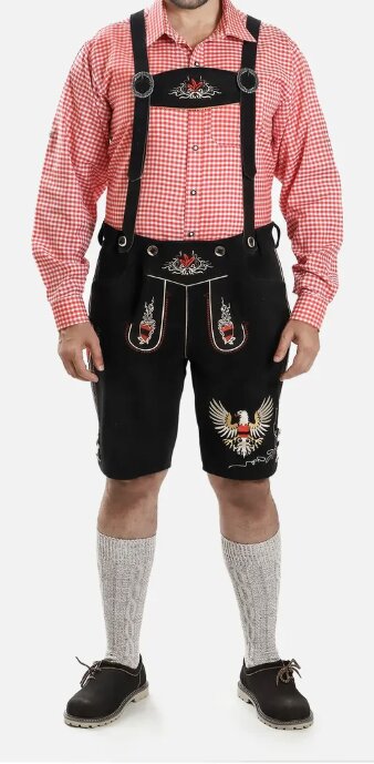 Men's Black Adler-Design Bavarian Lederhosen
