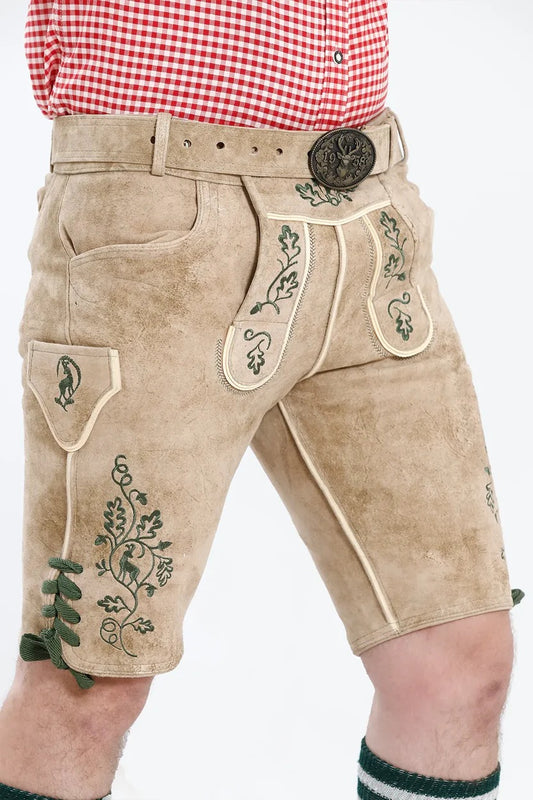 Men's Handcrafted Pearl White Oktoberfest Lederhosen