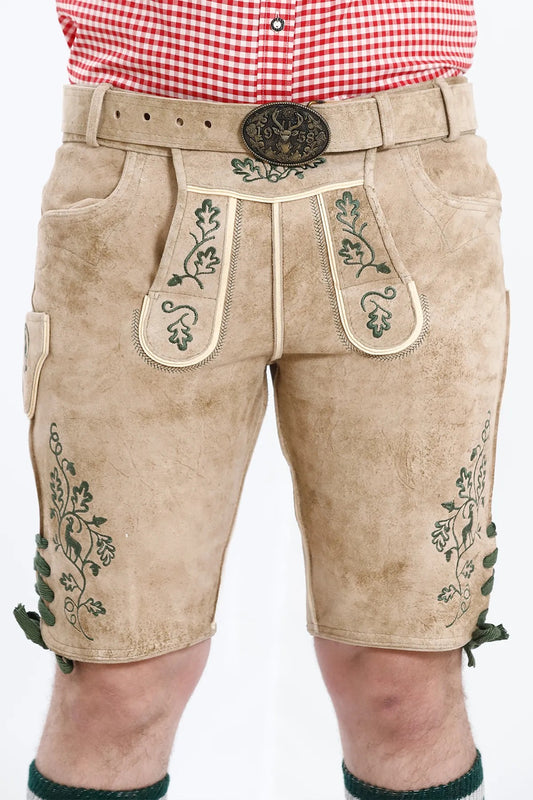 Men's Handcrafted Pearl White Oktoberfest Lederhosen