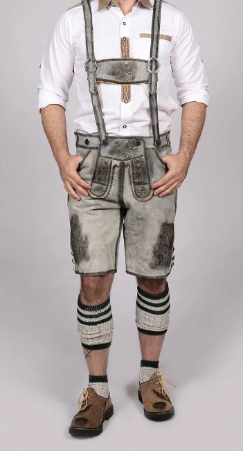Men's Stone Grey Shaded Bavarian Lederhosen