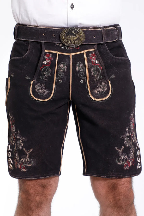 Men's Vintage Black Traditional Bavarian Lederhosen
