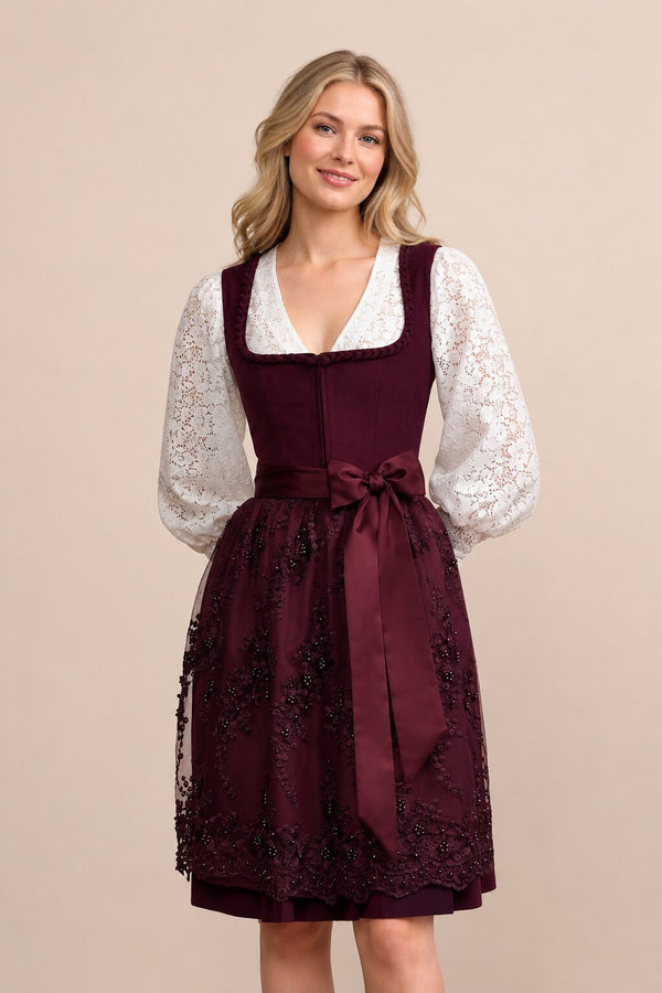 Midi Dirndl Johana Burgundy Red Festive Dress