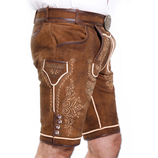 Red Brown Goat Suede Leather Bavarian Lederhosen Shorts