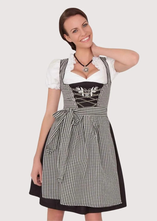 Women's Dotted Grey Gingham Dirndl Dress