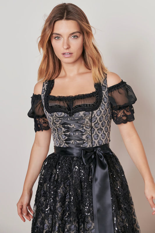 Women's Natural Black Charming Dirndl Dress