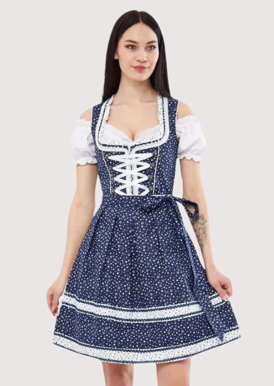 Women's Navy Blue Floral Dirndl